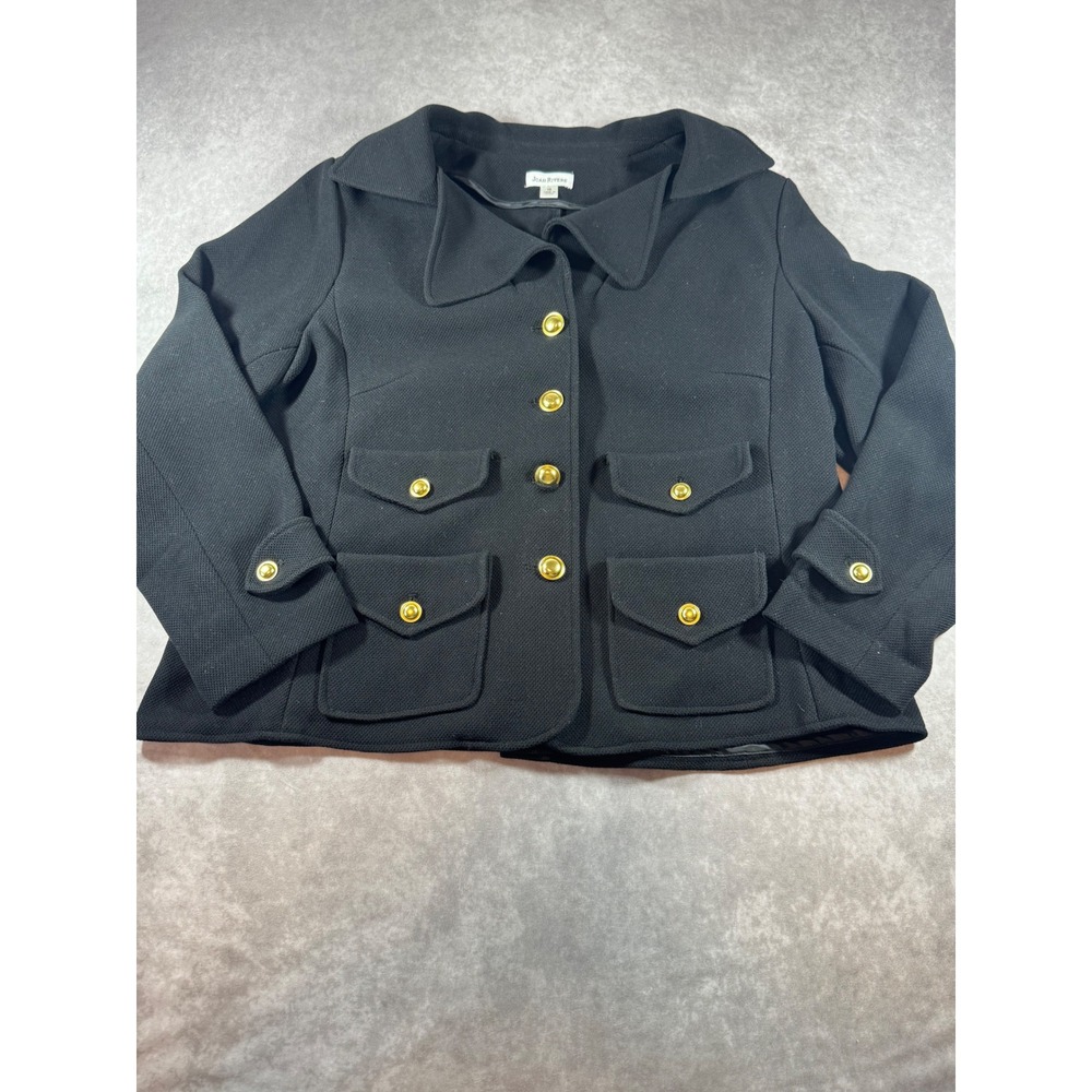 Joan Rivers Classics Collection Black Textured Knit Jacket Gold Buttons Size 1X